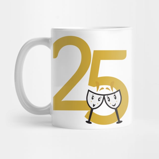 25th Birthday Large Numbers and Cute Wine Glasses by sigdesign